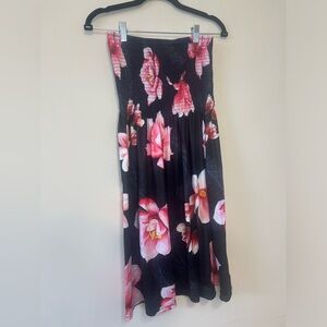 Black Floral Dress with Pink Flowers – Fits M/L